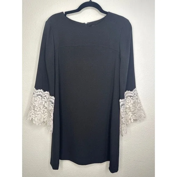 Tahari Arthur S. Levine Black Dress Lace Bell Sleeve Cocktail Party size 4 - Picture 2 of 9